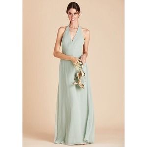 NWT Birdy Grey Moni Convertible Maxi Dress Halter V-Neck Low Back Chiffon Sage S